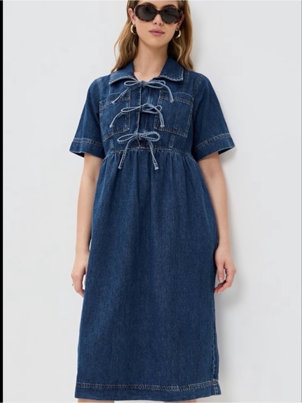 Aligne Effy Denim Tie-Front Midi Dress